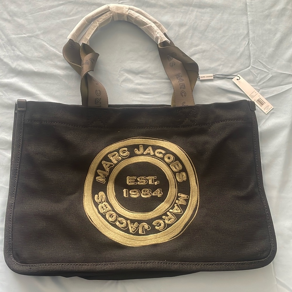 Marc Jacobs Signet Canvas Medium Tote NWT Black & Olive Green